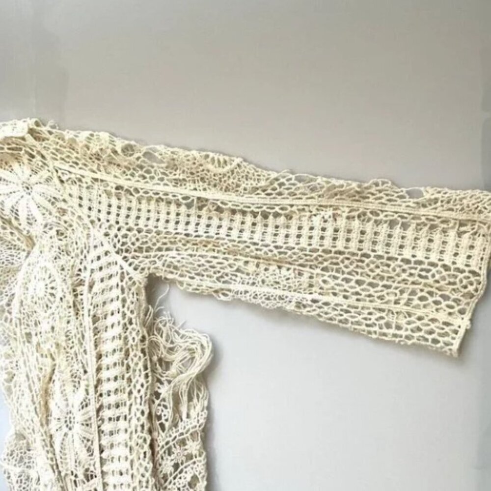 CATO CROCHET FLORAL  LACE FRINGE BOHO OPEN FRONT CARDIGAN - Picture 13 of 16